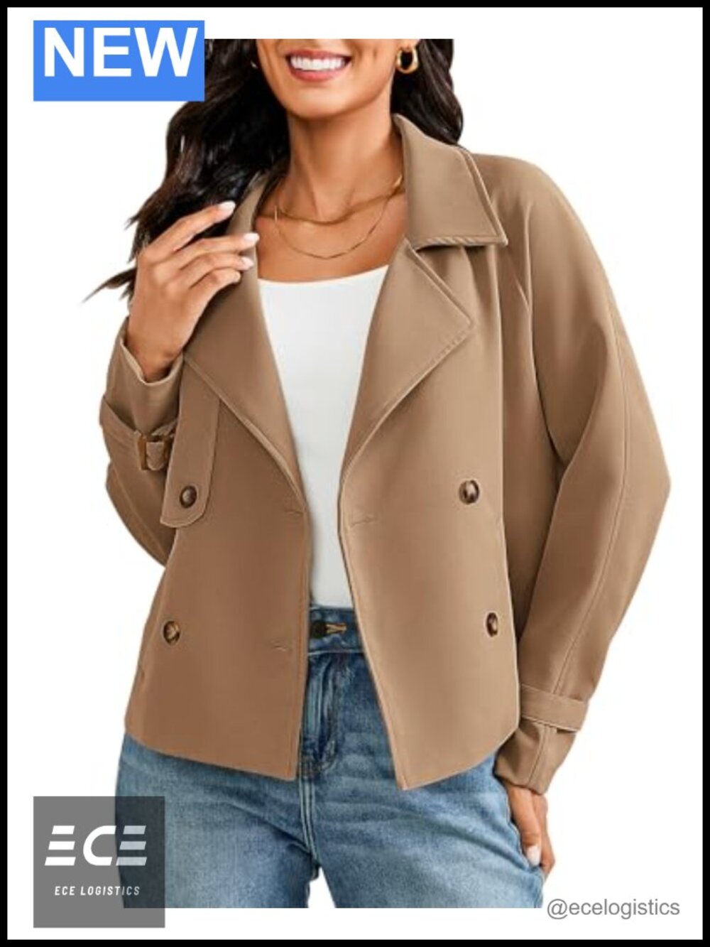 Cropped Trench Coat Double Breasted Long Sleeve Business Casual Fall Jacket